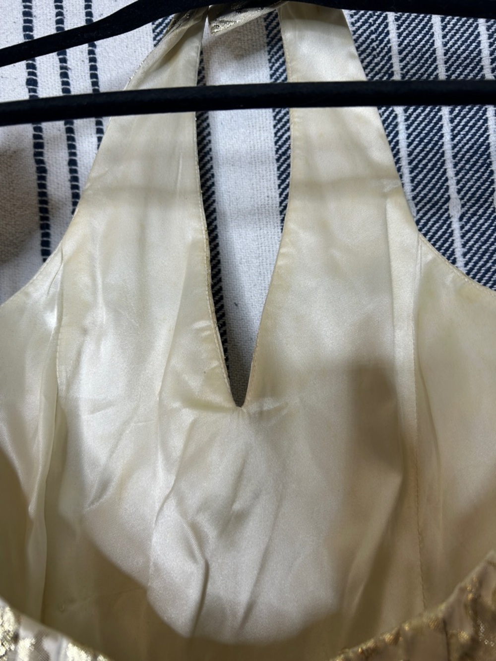 Vintage Jessica McClintock Gunne Sax Gold Lamé Halter Party Dress - Picture 6 of 8